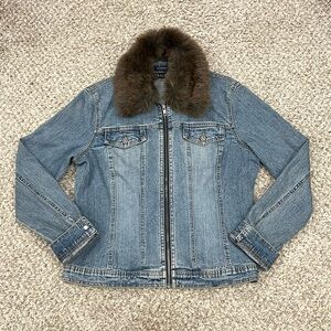 Vintage Y2K 2000s Liz Claiborne denim fur trim jacket